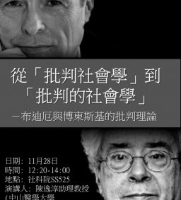 從「批判社會學」到「批判的社會學」－布迪厄與博東斯基的批判理論，陳逸淳，11/28（二），12：20，SS525。
