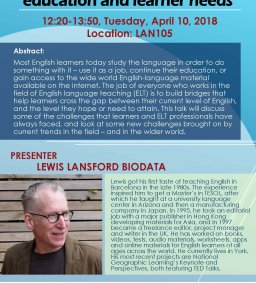Gaps and bridges: Connecting education and learner needs (Presenter: Lewis Lansford Biodata)