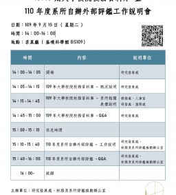 10910期大學校院校務資料庫暨110年度系所自辦外部評鑑工作說明會