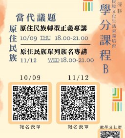【原資中心ㄨ通識中心ㄨ原歸社】微學分課程(B)-10/09原住民族轉型正義專講