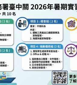 財政部關務署台中關-2026暑期實習招募說明會(不限科系)